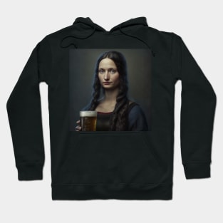 Realistic Mona Lisa Holding Beer Portrait Hoodie